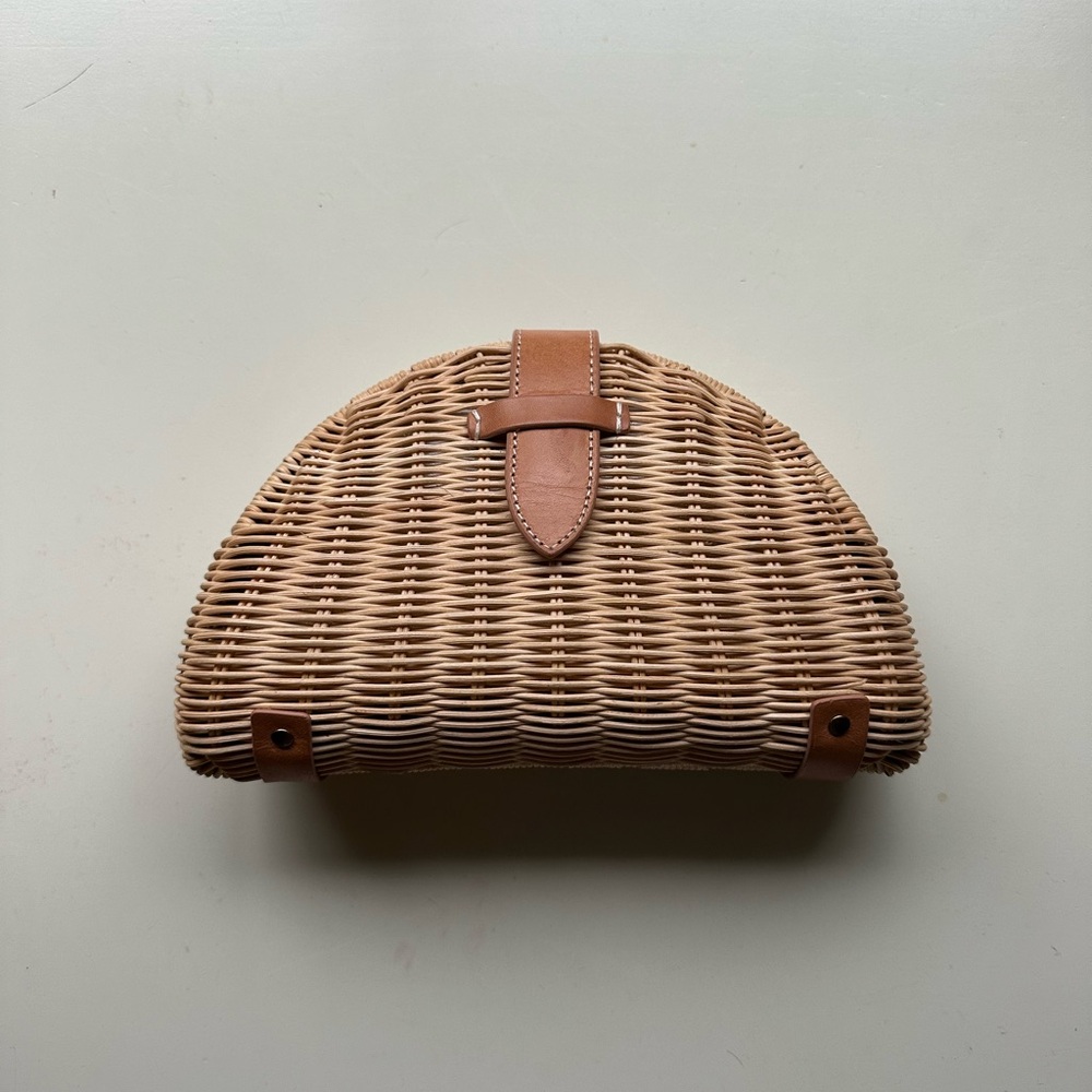 Jcrew Brown Wicker Half-Moon Clutch